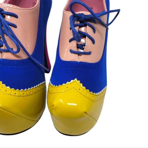 Color Block Lace Up Oxford Platform Heels - Picture 6 of 9